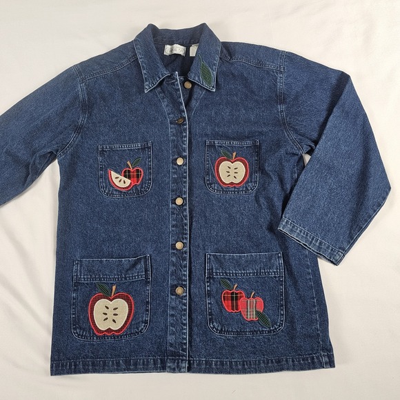 Vtg Mandal Bay Denim Jean Chore Barn Jacket Embroidered Apple Size XL - Picture 6 of 6